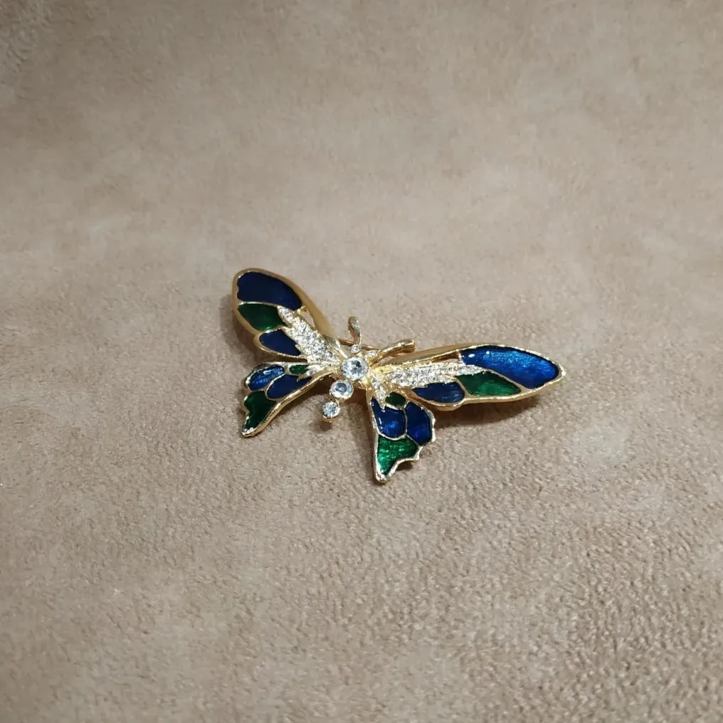 Vintage Green Blue Enamel Butterfly Brooch