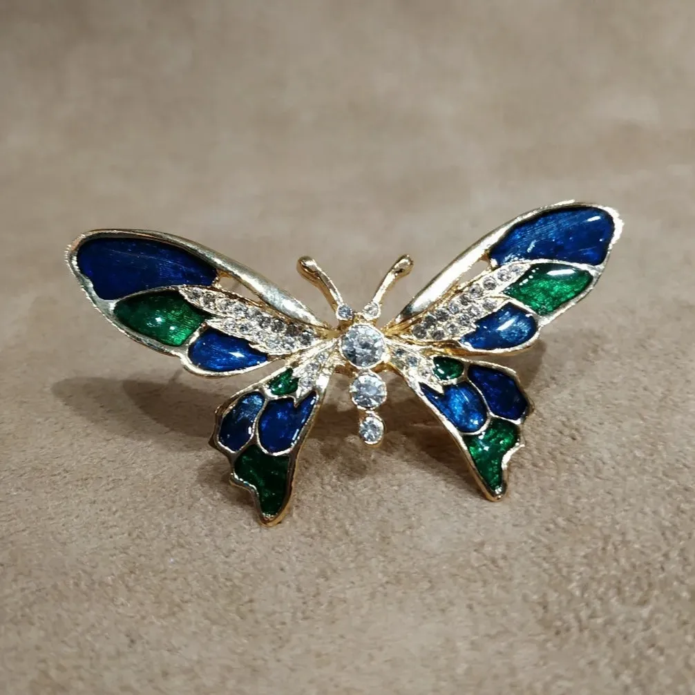 Vintage Green Blue Enamel Butterfly Brooch