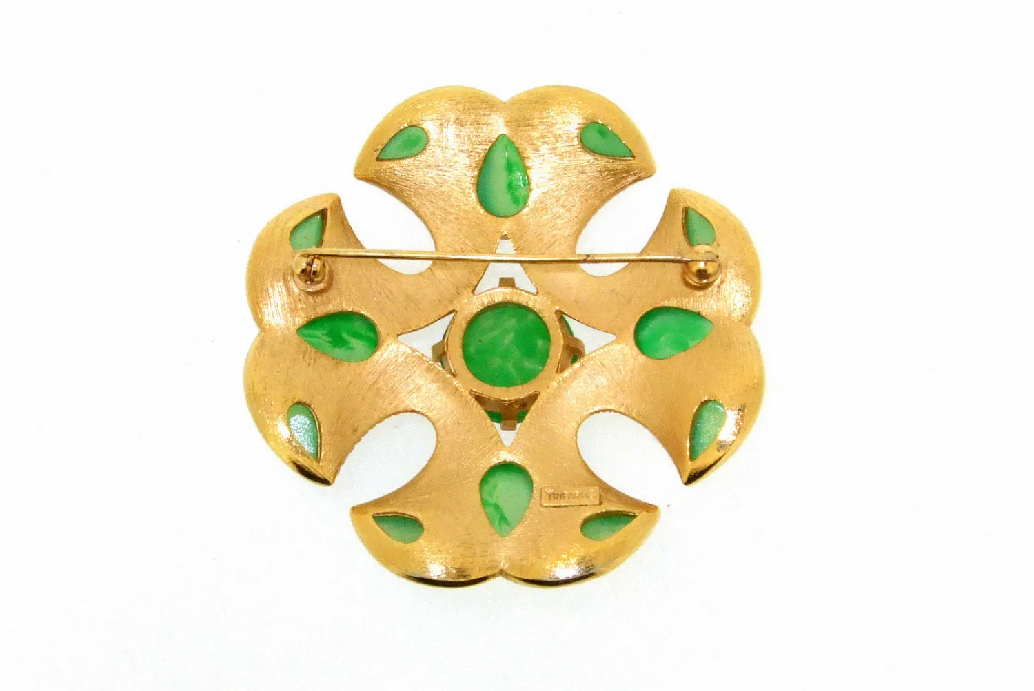 Vintage Trifari Brooch Jewels Of India Jade Green Glass 1965