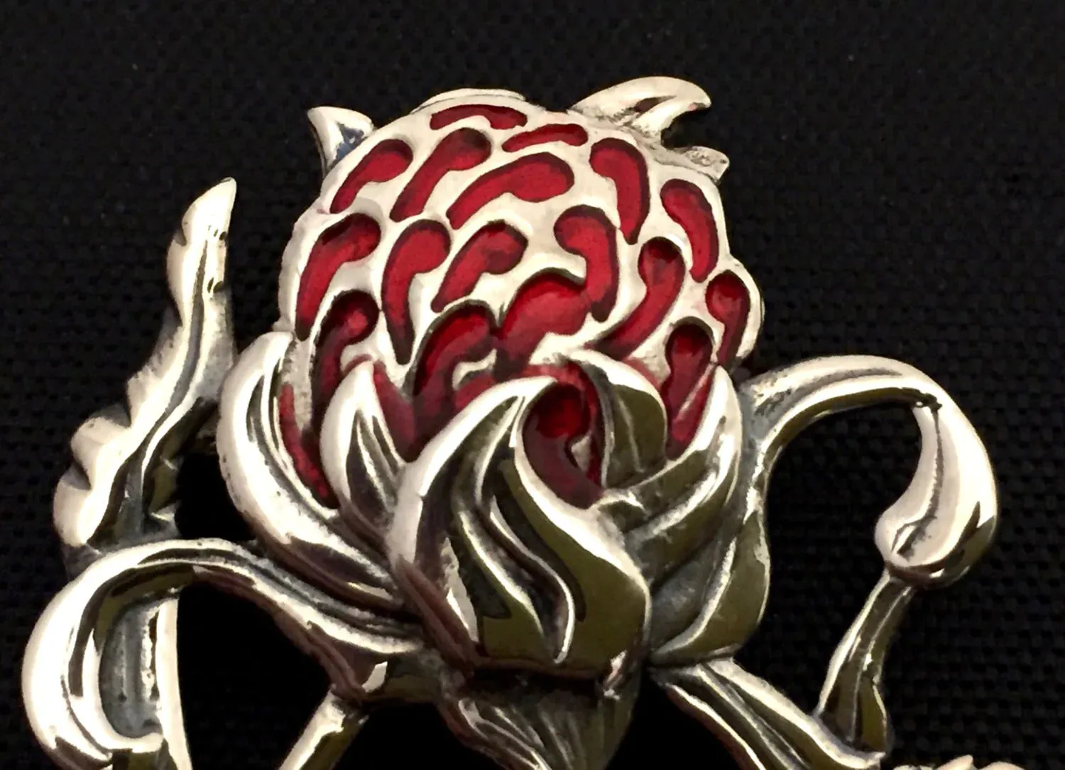 Waratah Enamelled Brooch