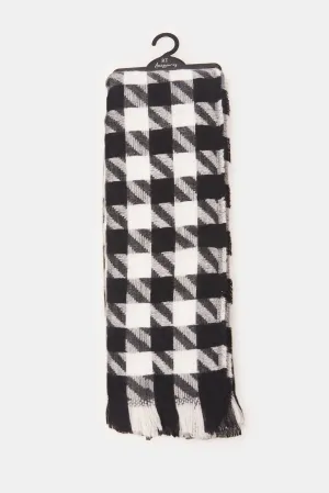 Women Black And White  Printed Knitted Scarf