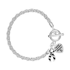 Zebra Print Ribbon Awareness Charm Silver Rope Bracelets